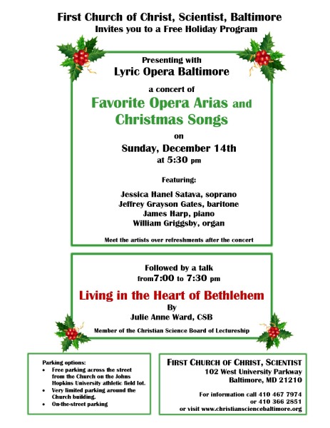 Christmas Concert and Talk at First Church - Baltimore