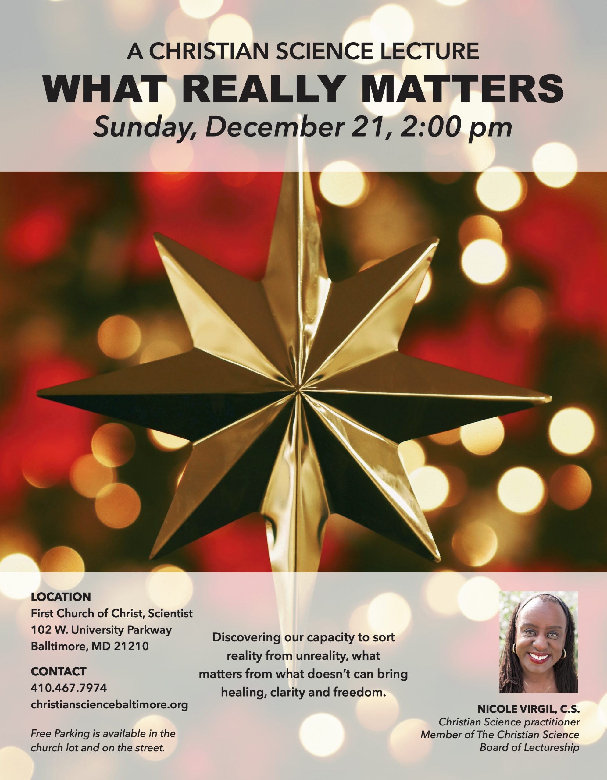 What Really Matters - A Christian Science Lecture by NICOLE VIRGIL, C.S. @ First Church of Christ, Scientist | Baltimore | Maryland | United States